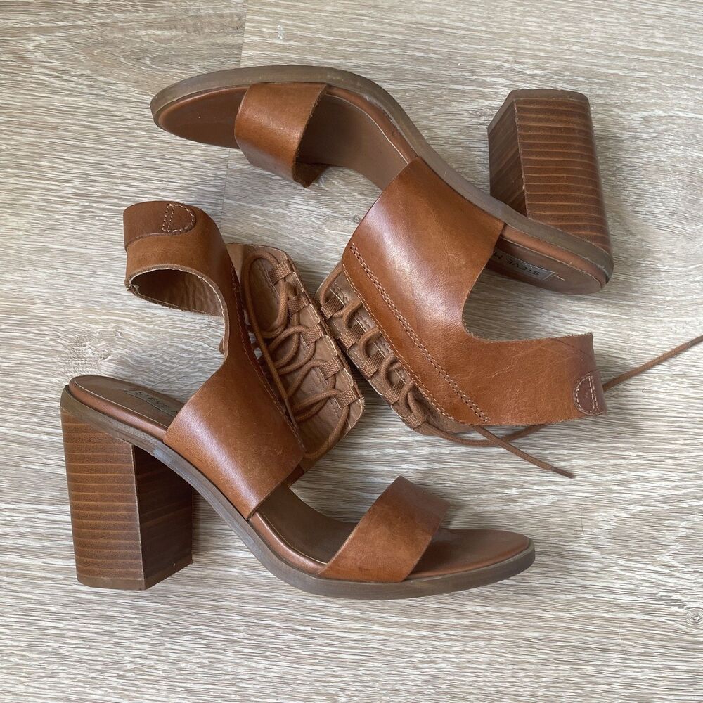 Steve Madden Nannoo Cognac Brown Leather Lace-Up Block Heels